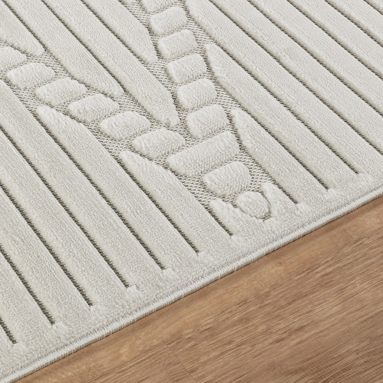 MITSUKO Indoor & Outdoor 3D High & Low Pile Textured White Area Rug Texture