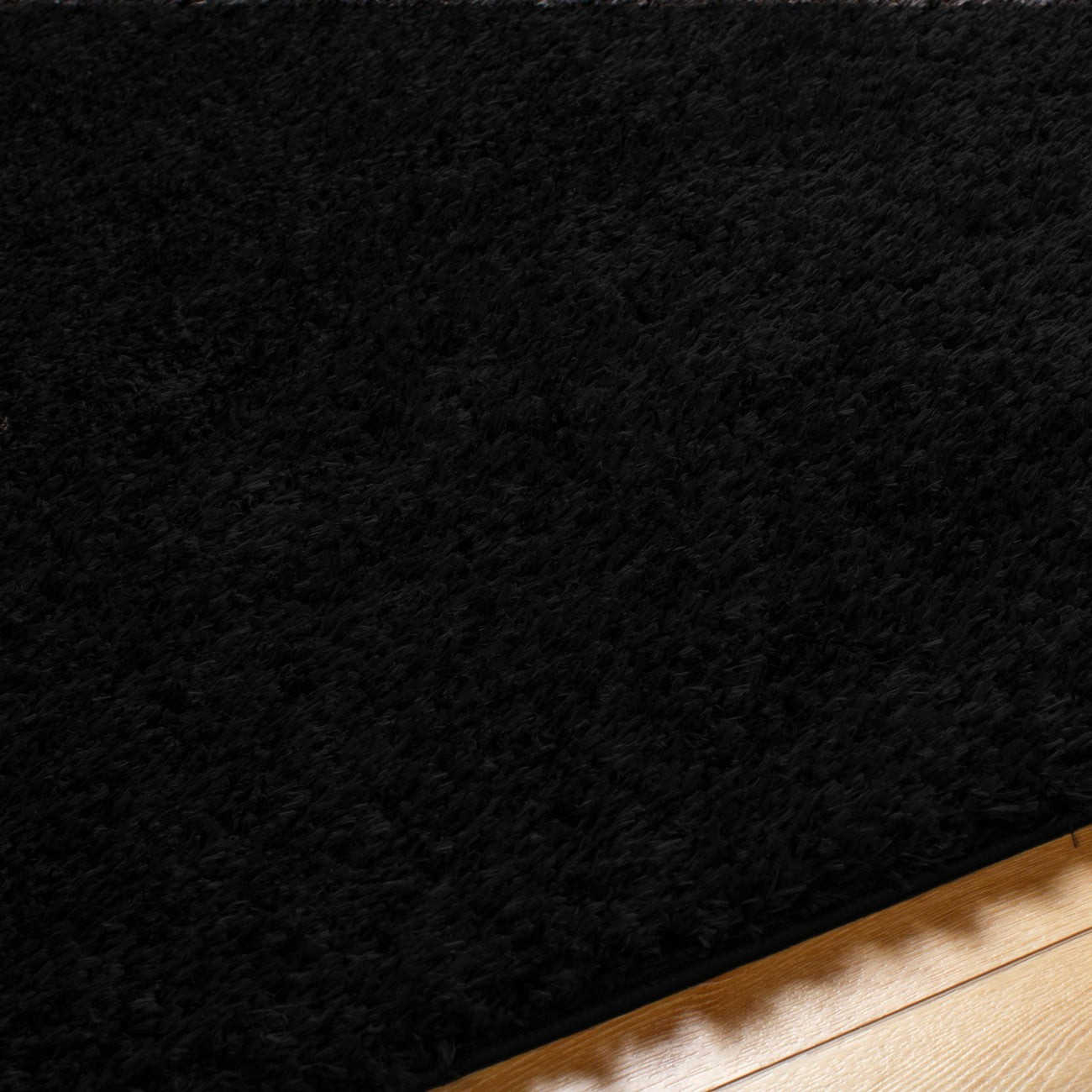 SOSO Round Shaggy Solid Color Plush Pile Black Area Rug Black Texture