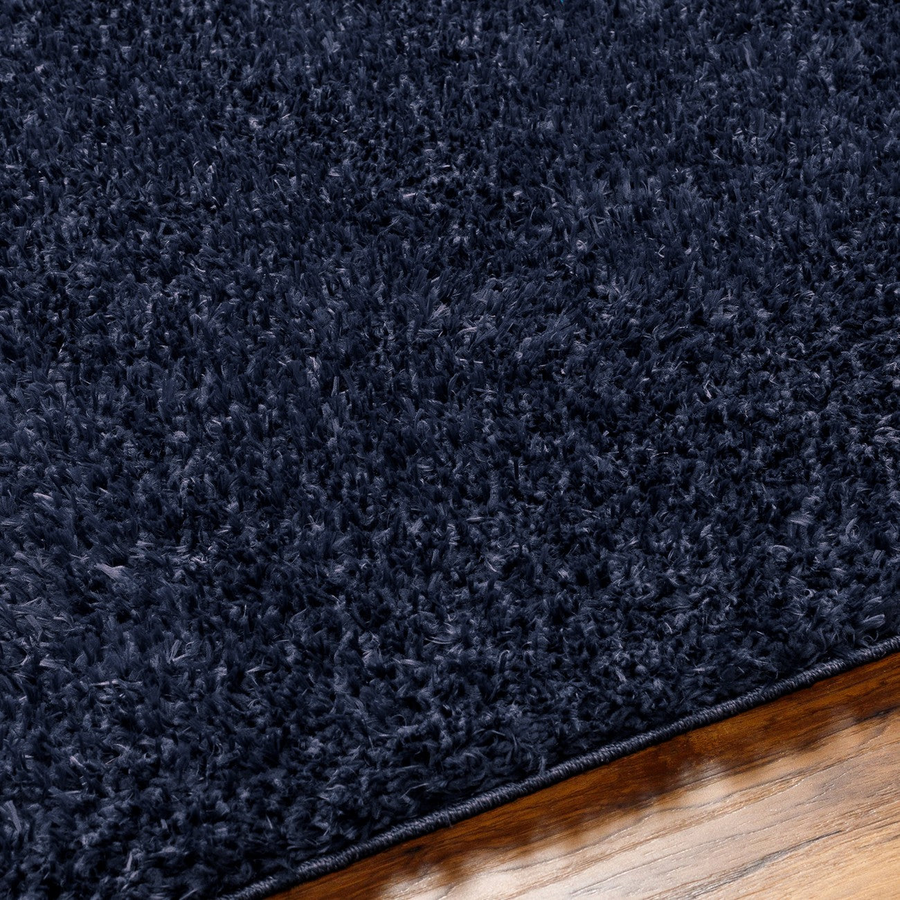 SOSO Round Shaggy Solid Color Plush Pile Dark Blue Area Rug Texture