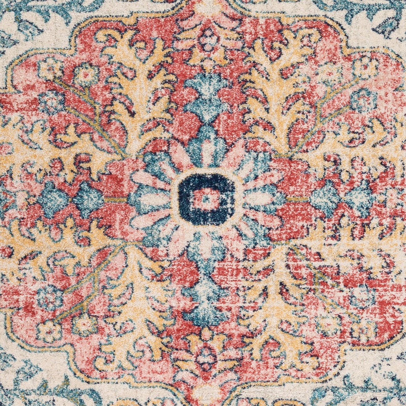 MAVERICK Vintage Traditional Oriental Boho Sky Blue/Garnet Area Rug