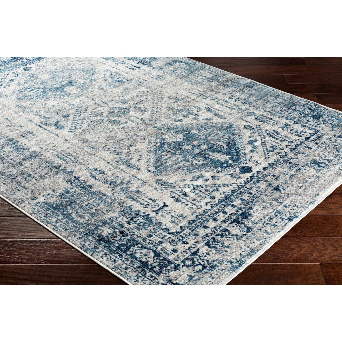 NEELAM Vintage Traditional Oriental Boho Sky Blue/Light Grey/White/Navy Area Rug