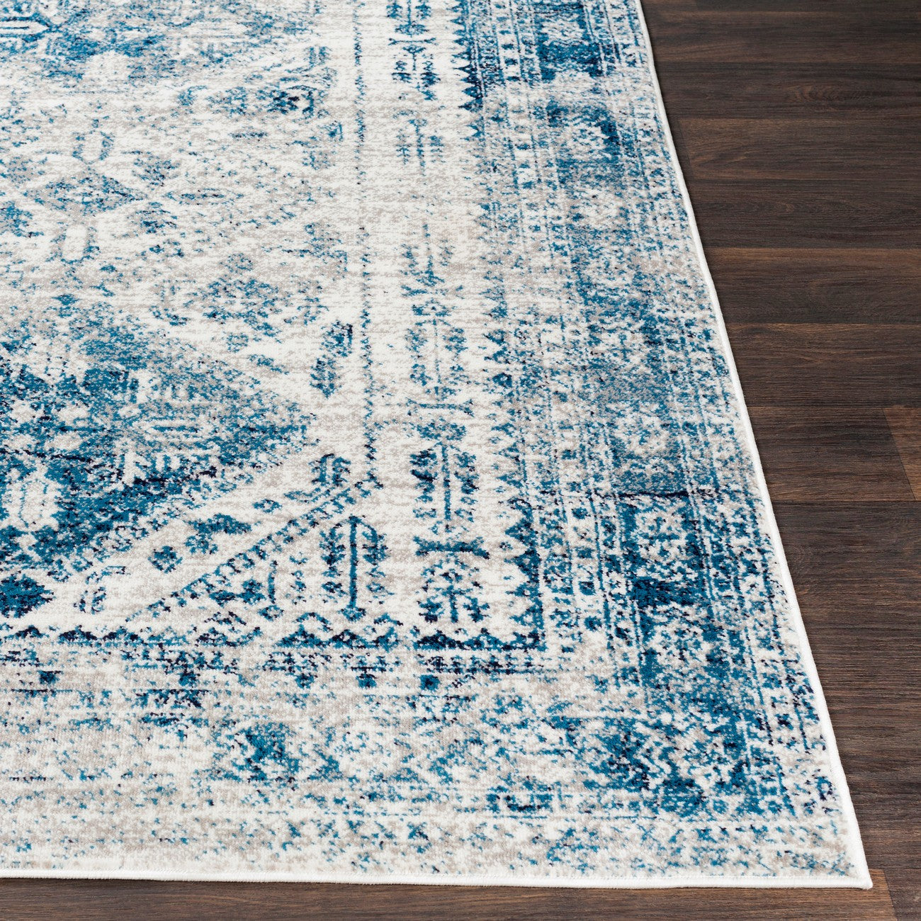 NEELAM Vintage Traditional Oriental Boho Sky Blue/Light Grey/White/Navy Area Rug