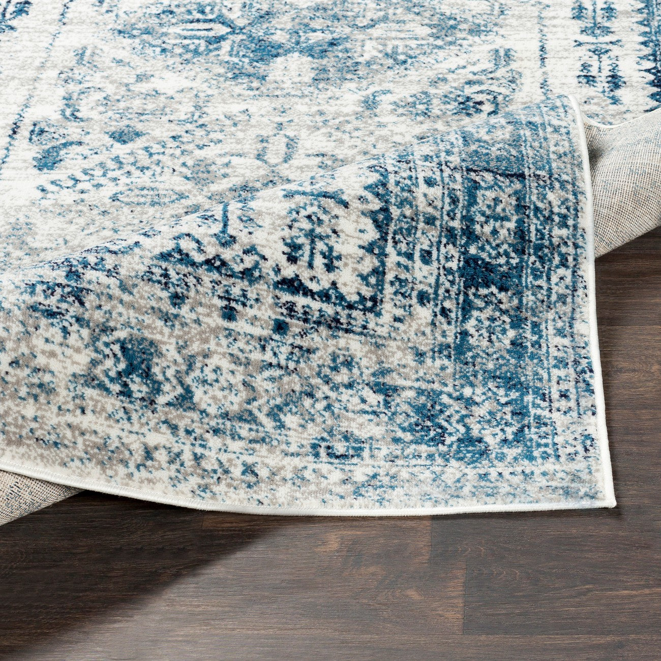 NEELAM Vintage Traditional Oriental Boho Sky Blue/Light Grey/White/Navy Area Rug