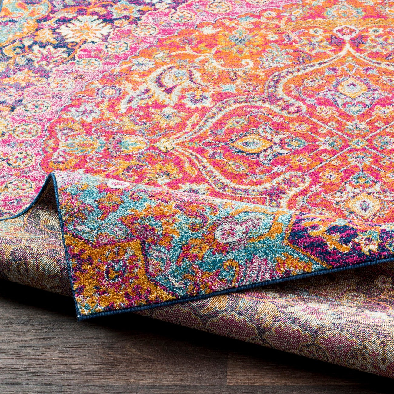 NEERJA Vintage Traditional Oriental Boho Garnet Area Rug Fold