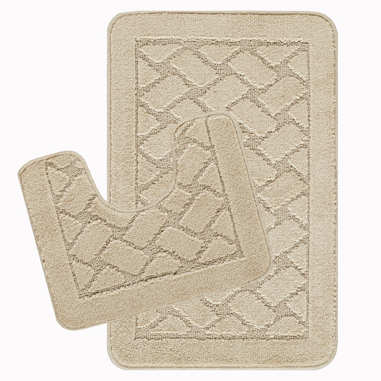 NILAH 2 Piece Machine Washable Non-Slip Light Beige Bathroom Rug Set Set
