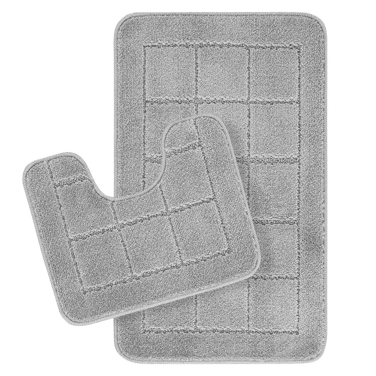 NOELLE 2 Piece Machine Washable Non-Slip Grey Bathroom Rug Set Flat