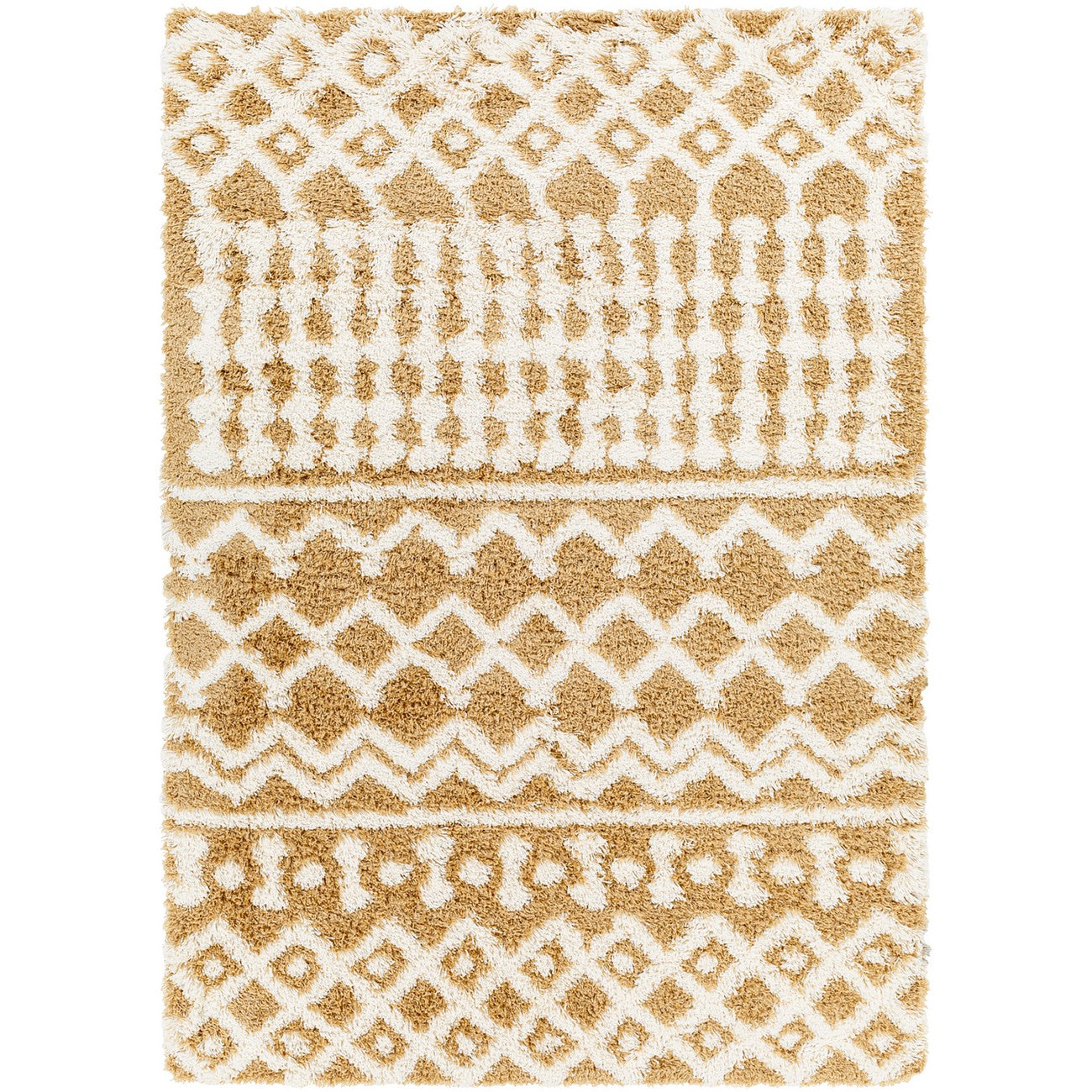 NOUR Shaggy Geometric Plush Pile Camel Area Rug