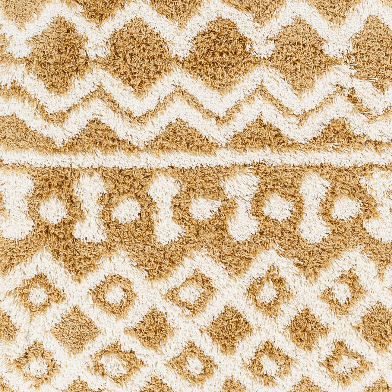 NOUR Shaggy Geometric Plush Pile Camel Area Rug