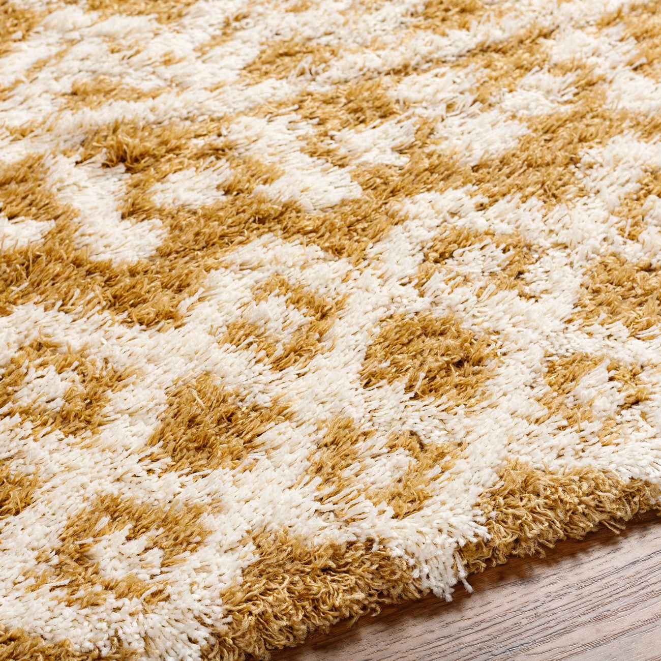 NOUR Shaggy Geometric Plush Pile Camel Area Rug