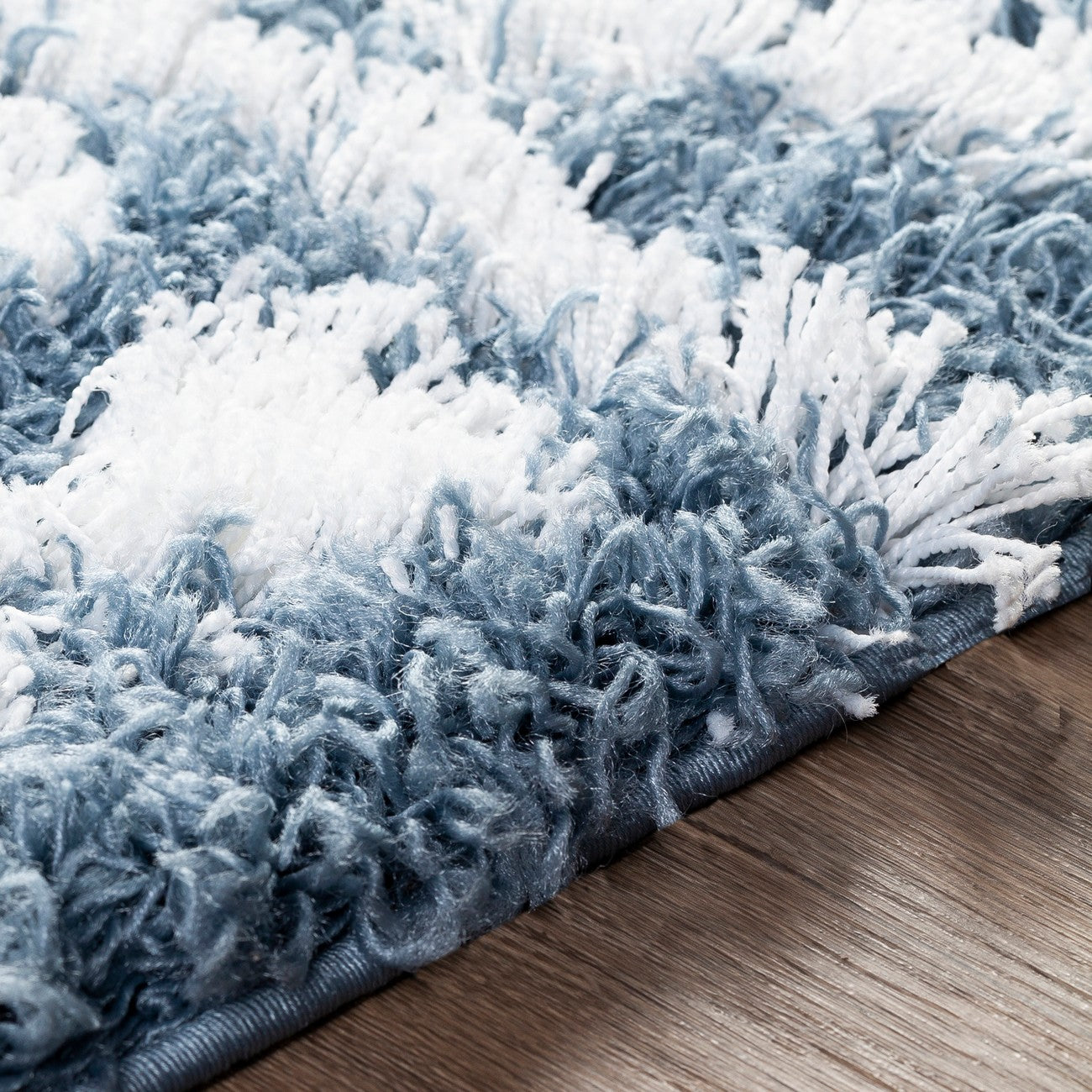 NOUR Shaggy Geometric Plush Pile Denim Area Rug Texture