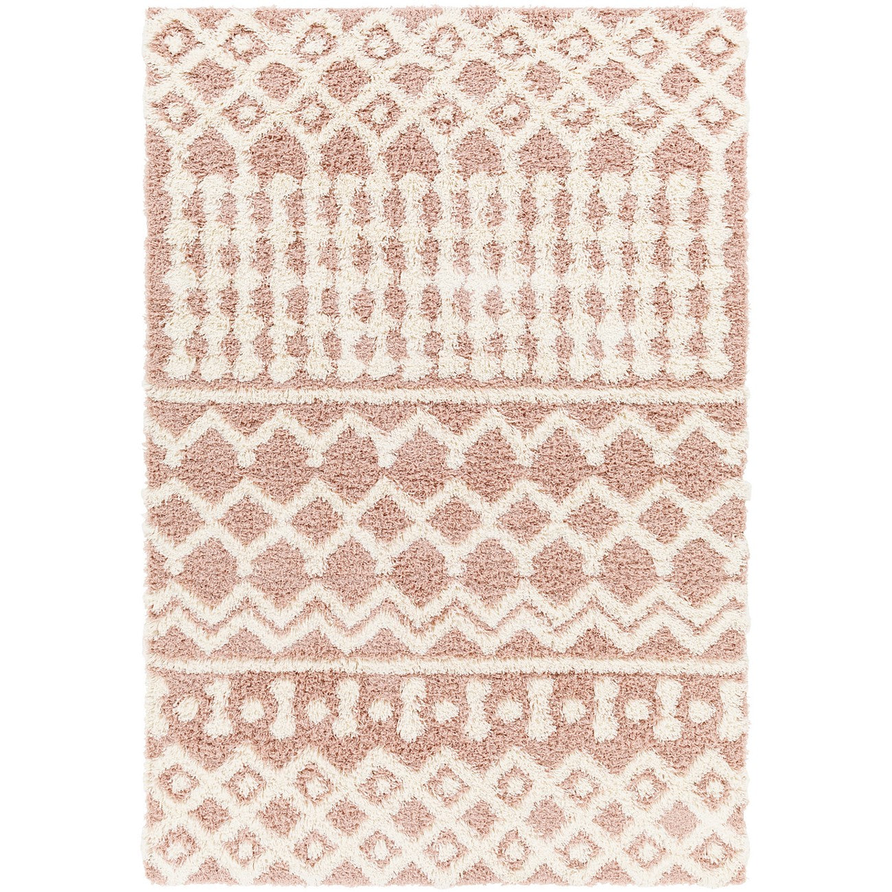 NOUR Shaggy Geometric Plush Pile Peach Area Rug