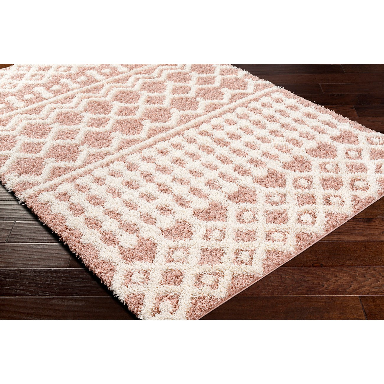 NOUR Shaggy Geometric Plush Pile Peach Area Rug