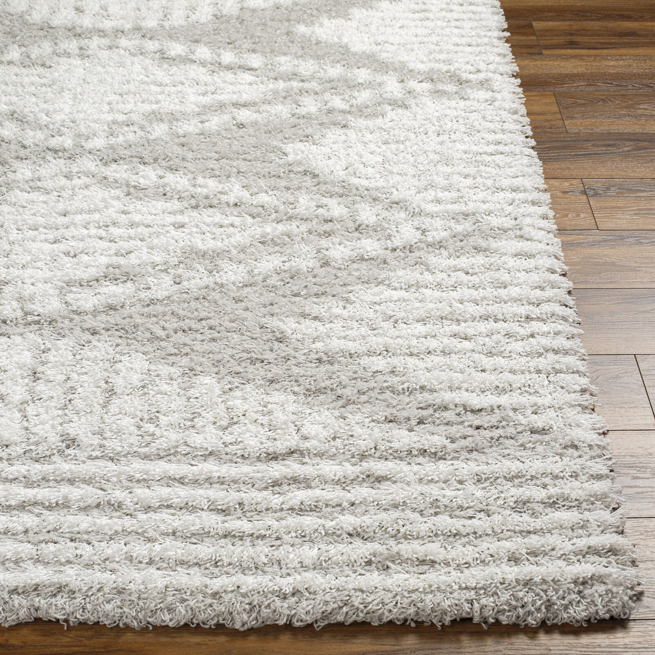 NURIA Shaggy Modern Plush Pile Light Grey Area Rug Front
