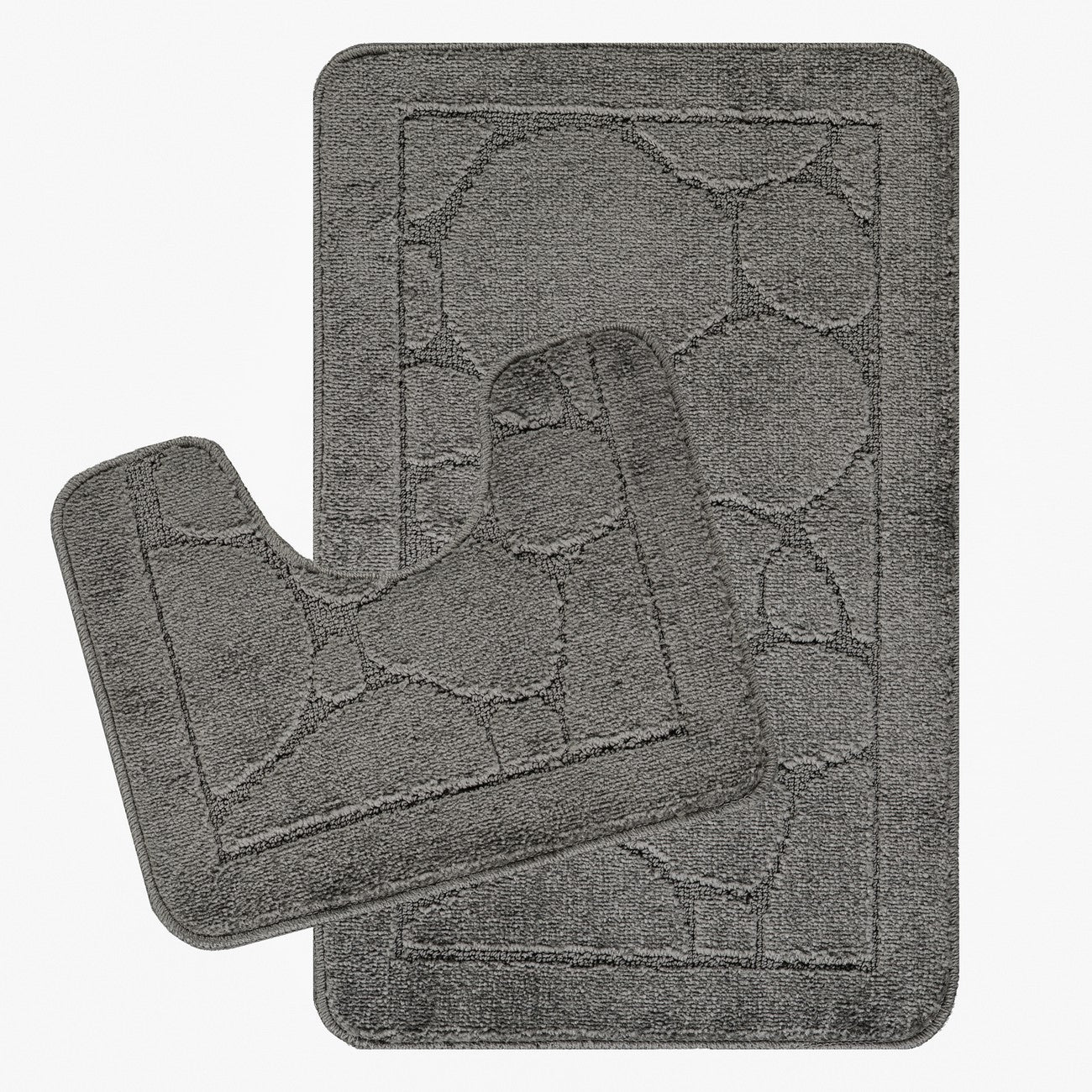 OLIVE 2 Piece Machine Washable Non-Slip Dark Grey Bathroom Rug Set Set