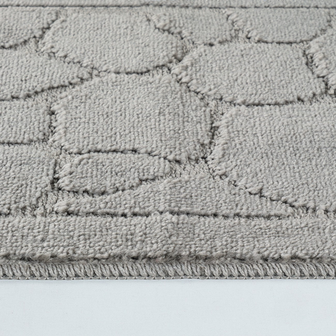 OLIVE 2 Piece Machine Washable Non-Slip Light Grey Bathroom Rug Set Texture