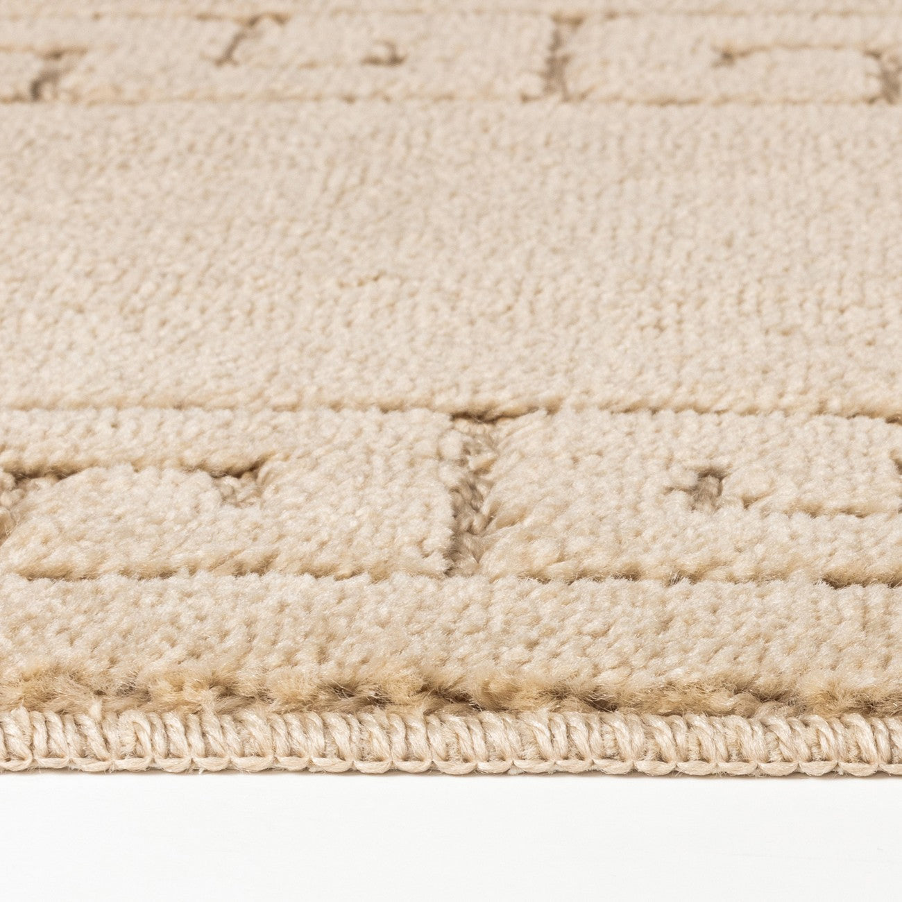 POPPY 2 Piece Machine Washable Non-Slip Beige Bathroom Rug Set Texture