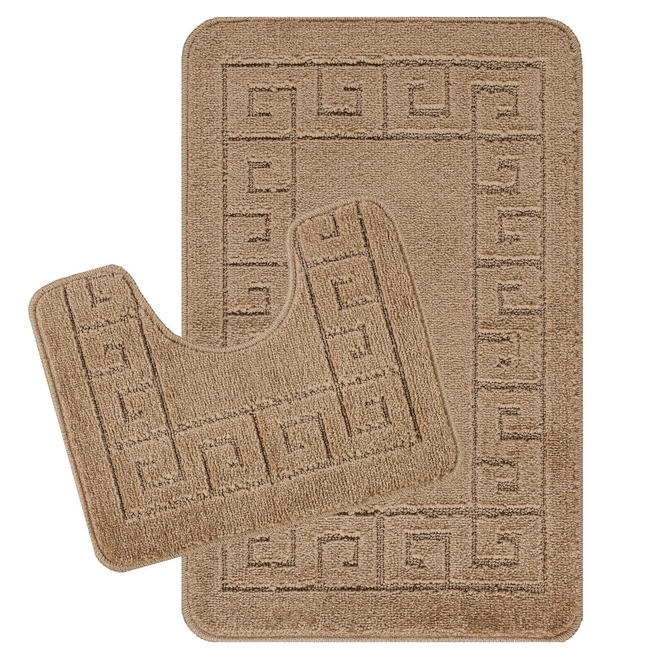 POPPY 2 Piece Machine Washable Non-Slip Brown Bathroom Rug Set Set