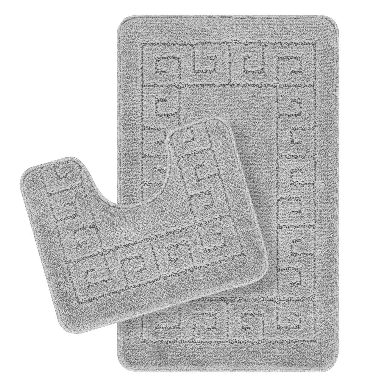 POPPY 2 Piece Machine Washable Non-Slip Grey Bathroom Rug Set Flat