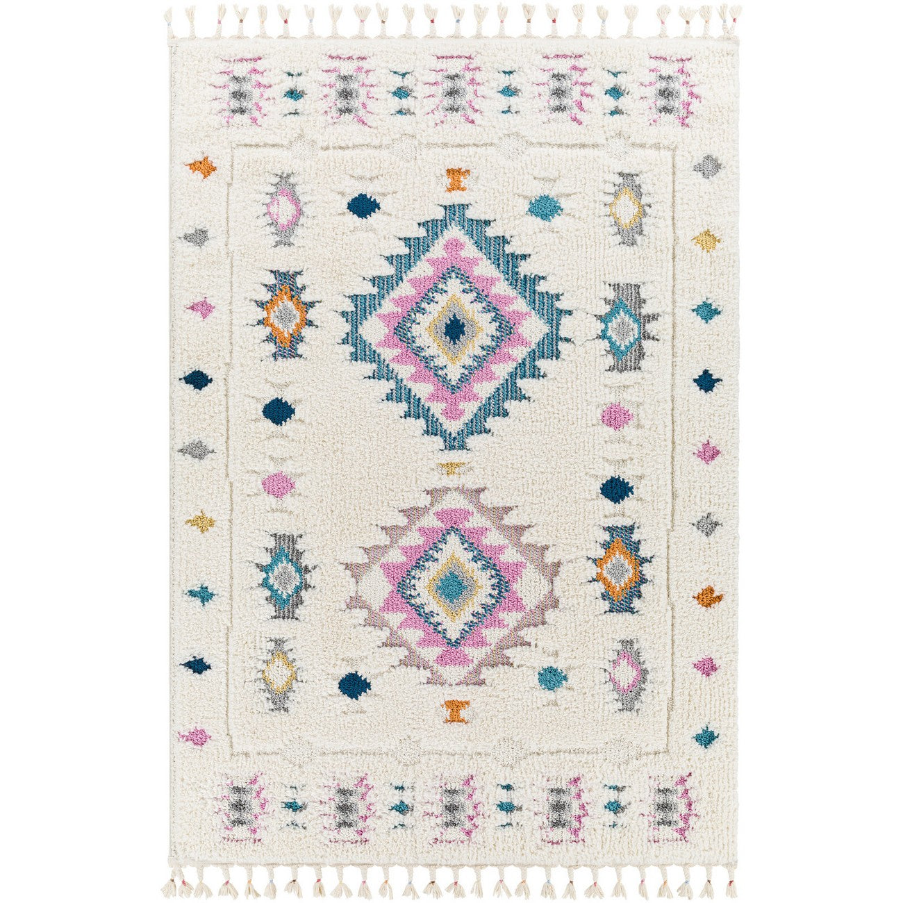 PUKYU Shaggy Modern Boho Plush Pile Ivory Area Rug Flat