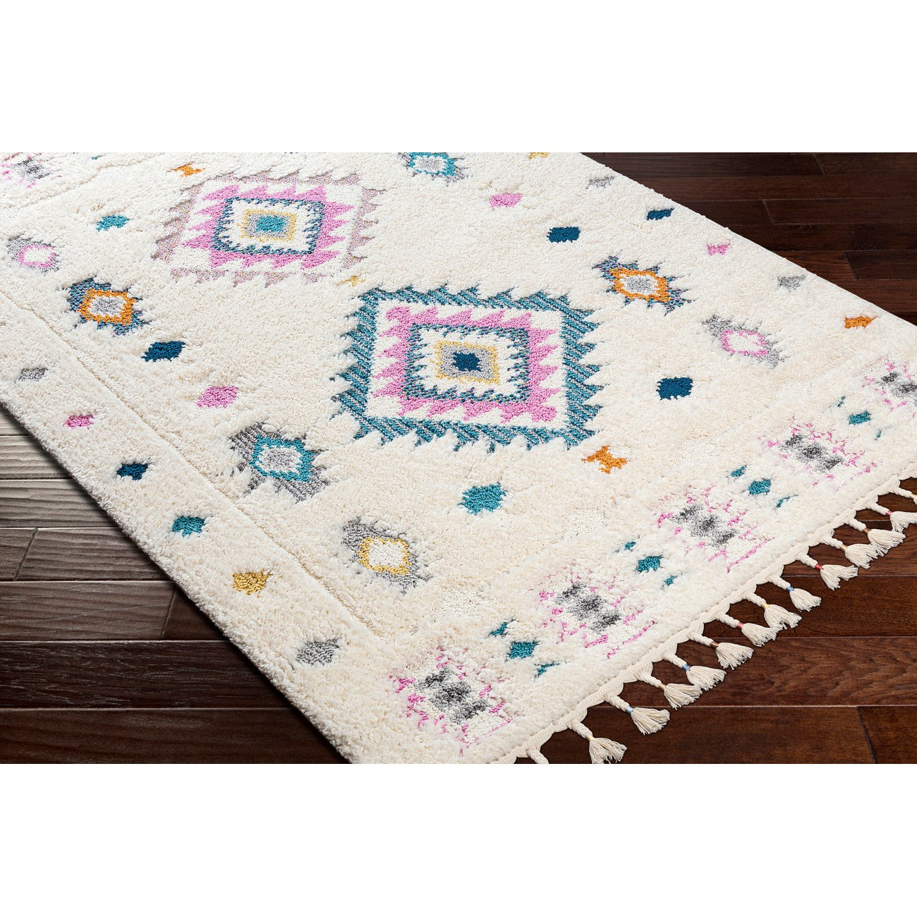 PUKYU Shaggy Modern Boho Plush Pile Ivory Area Rug Corner