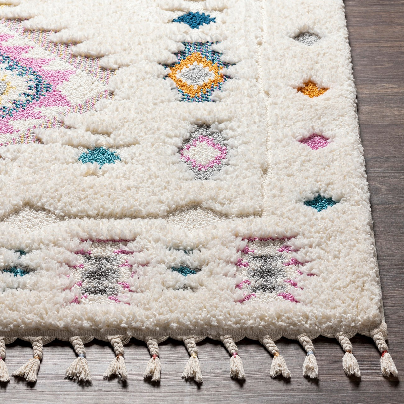 PUKYU Shaggy Modern Boho Plush Pile Ivory Area Rug Front