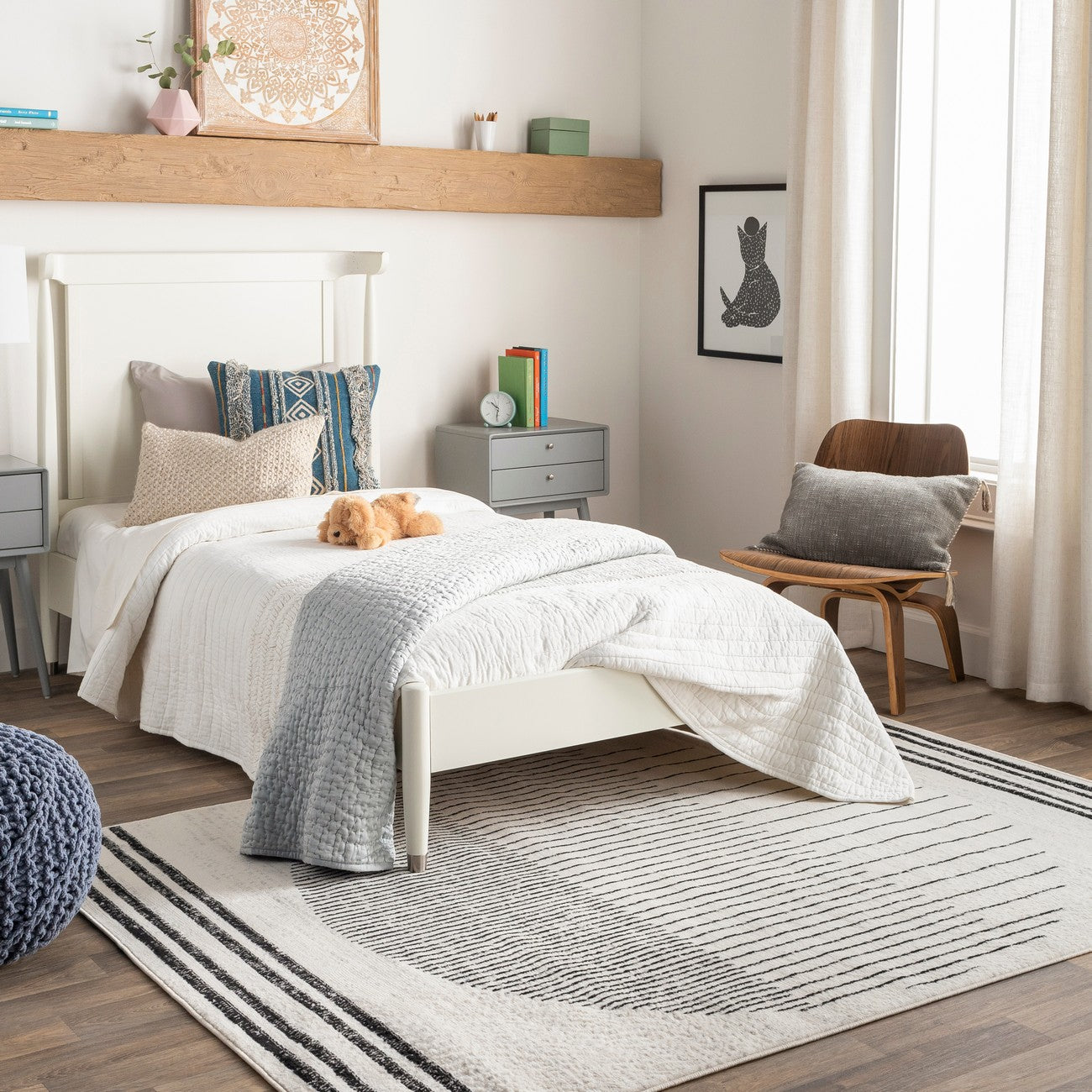 ENSO Scandi Geometric White/Black Area Rug Roomscene