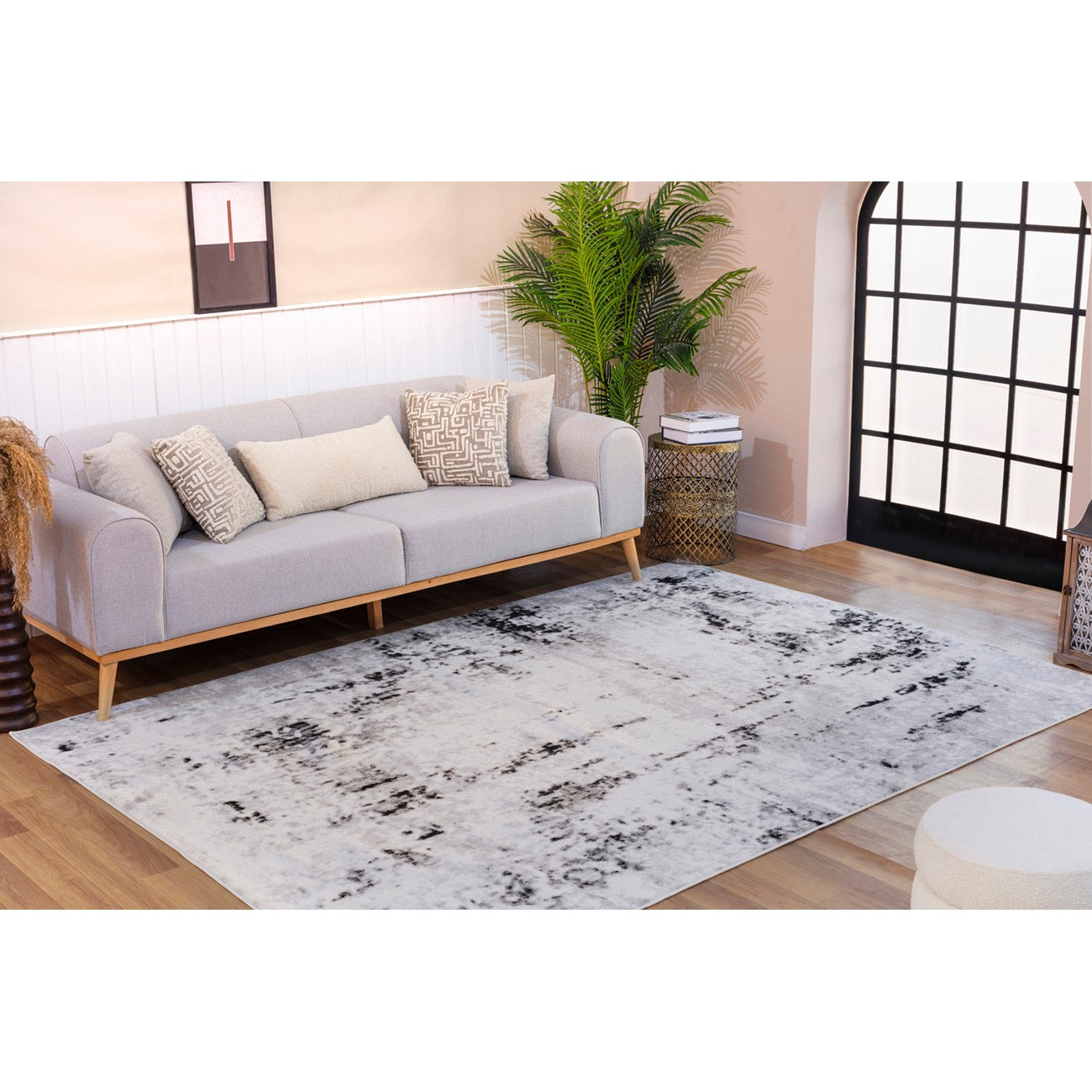 NATALIA Abstract Modern Marble Light Grey Area Rug Roomscene
