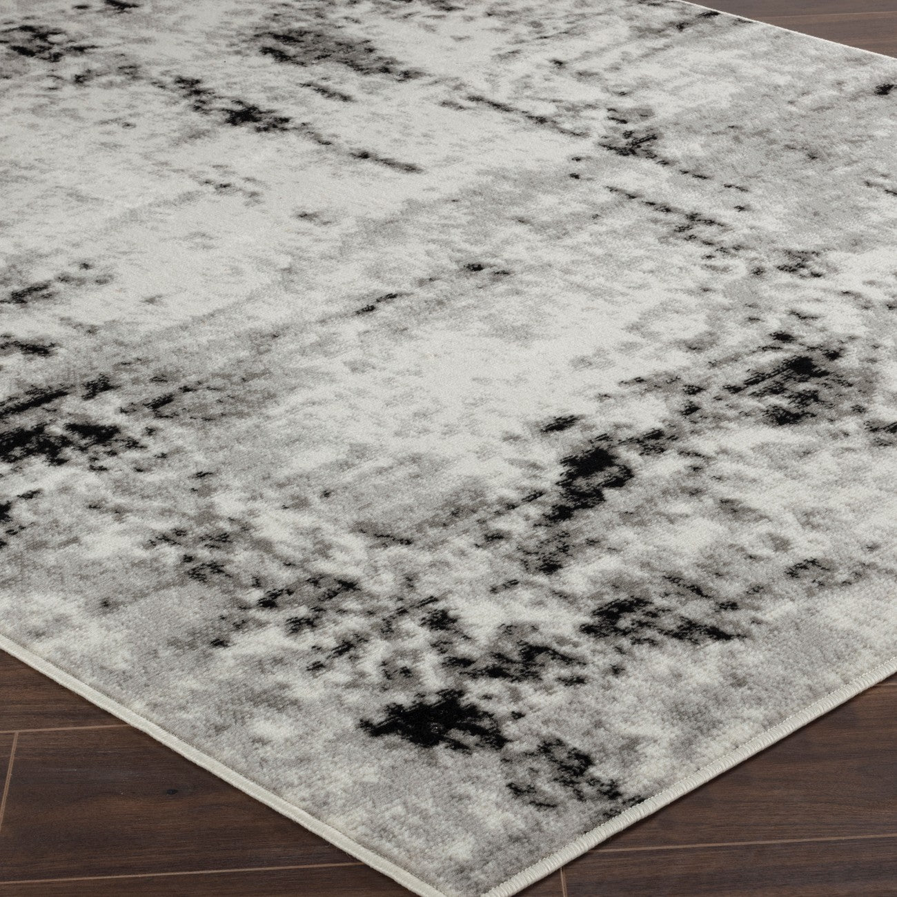 NATALIA Abstract Modern Marble Light Grey Area Rug Corner