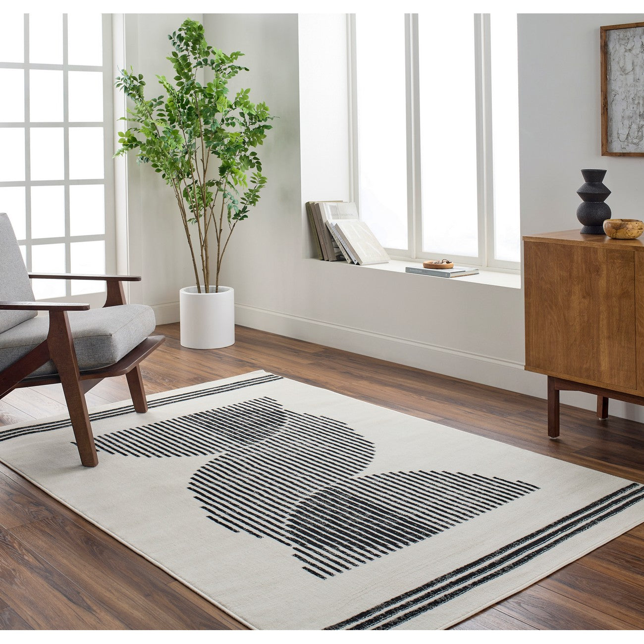 REILY Scandi Modern Black Area Rug Roomscene