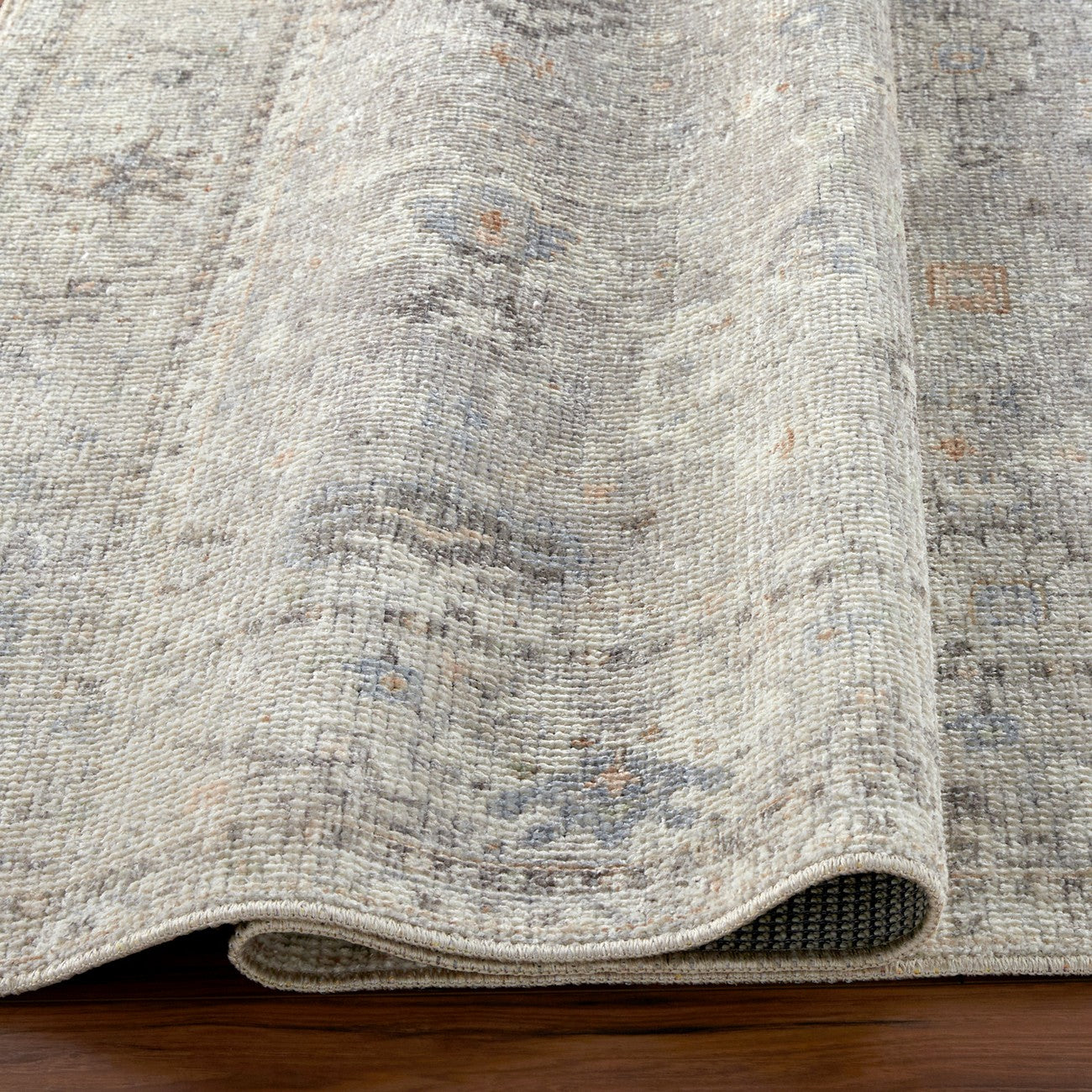 RAVEENA Becki Owens x Livabliss Vintage Traditional Oriental Boho Light Grey Area Rug Fold