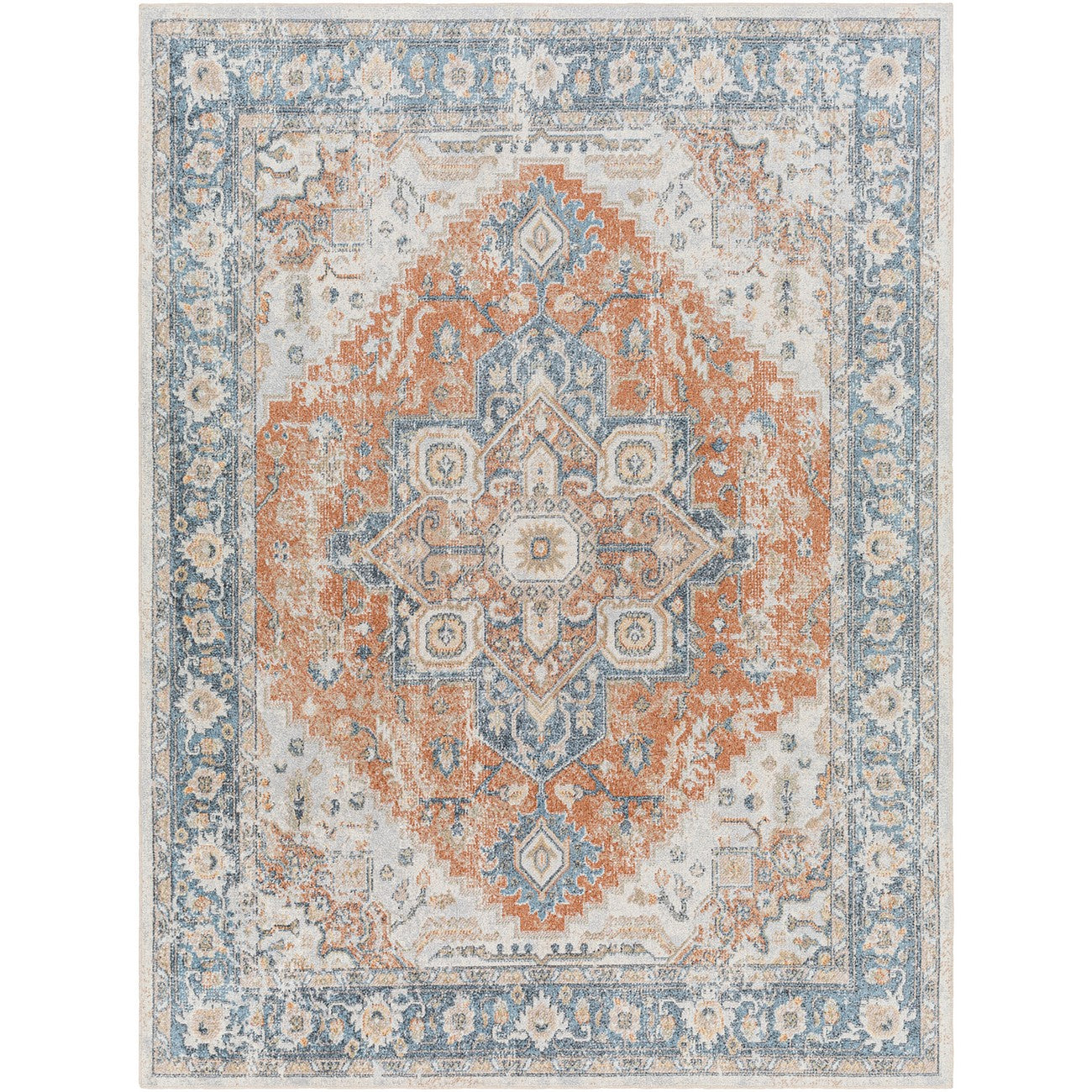 RIVER Machine Washable Traditional Boho Burnt Orange Area Rug Flat