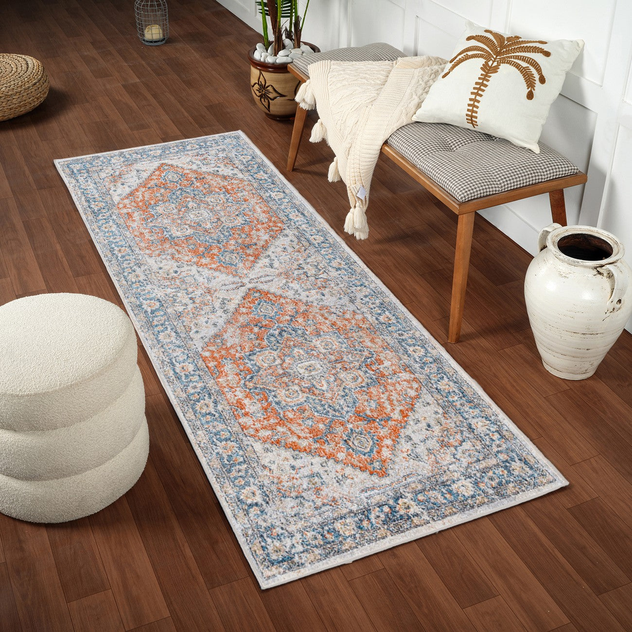 RIVER Machine Washable Traditional Boho Burnt Orange Area Rug Roomscene