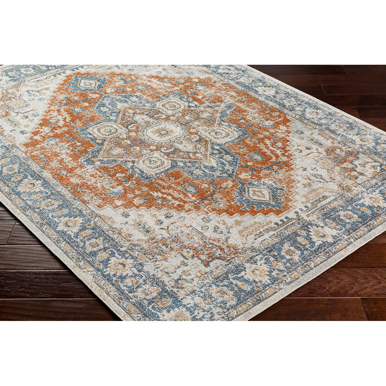 RIVER Machine Washable Traditional Boho Burnt Orange Area Rug Corner