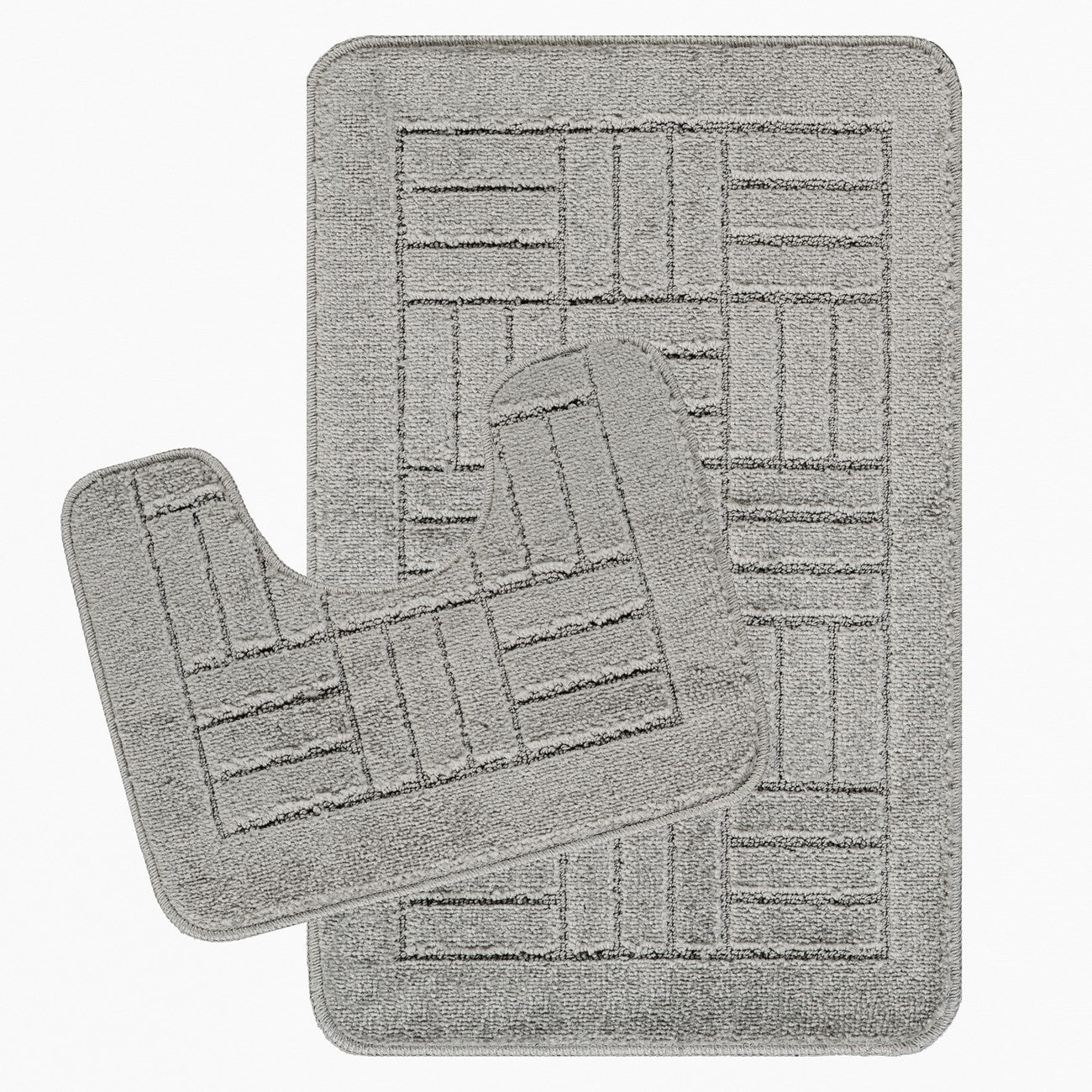 ROYAL 2 Piece Machine Washable Non-Slip Light Grey Bathroom Rug Set Set