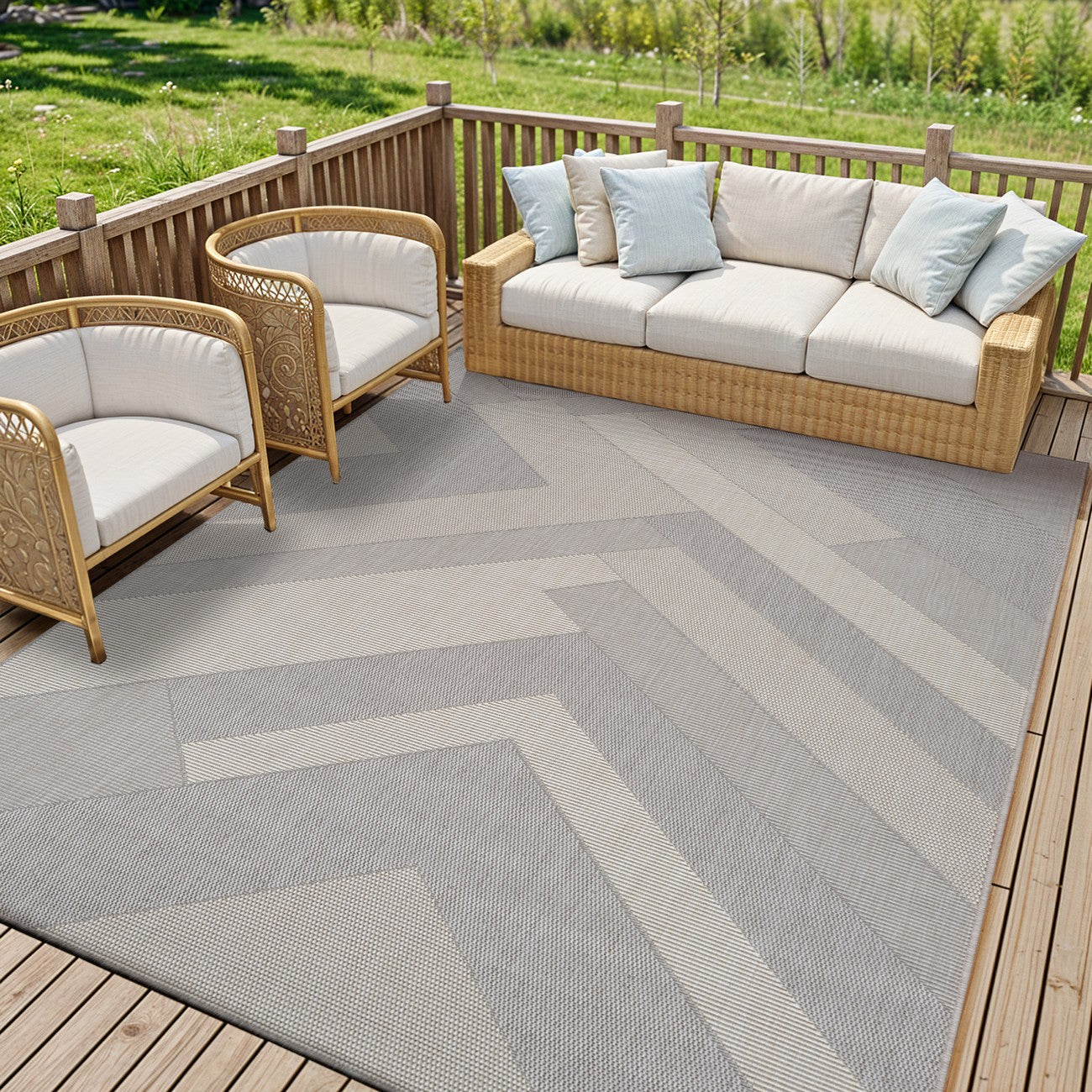 ABBY Indoor & Outdoor Modern Light Grey/Ivory Area Rug