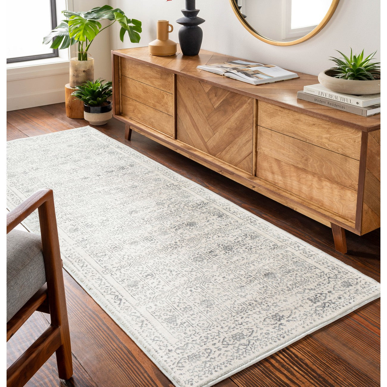 VICKY Vintage Traditional Oriental Boho Grey Area Rug Roomscene