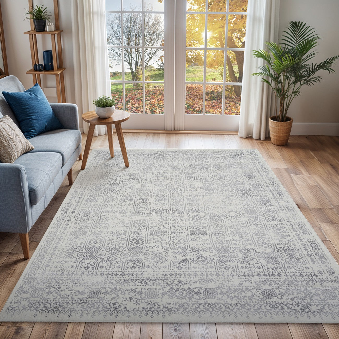 VICKY Vintage Traditional Oriental Boho Grey Area Rug Roomscene