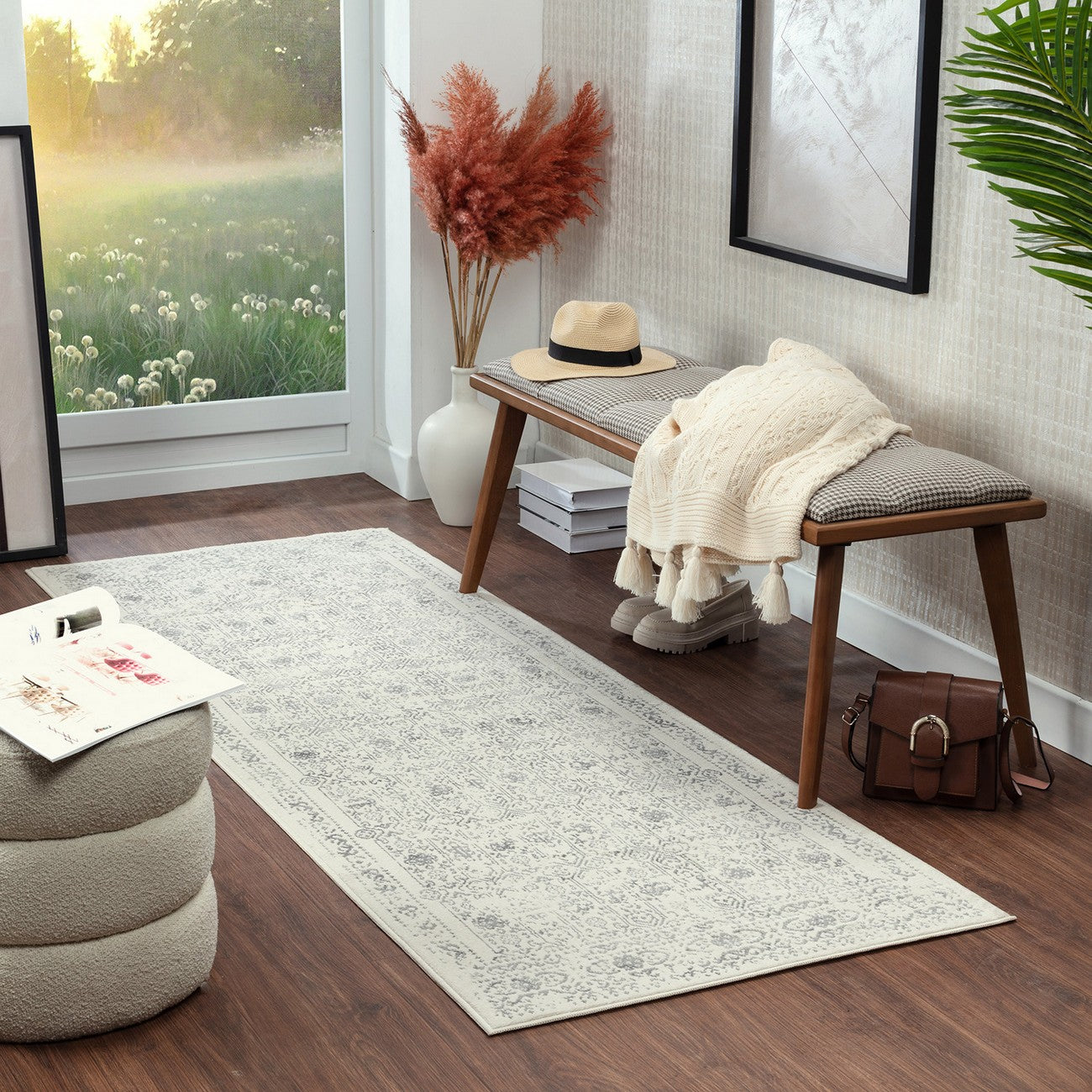 VICKY Vintage Traditional Oriental Boho Grey Area Rug Roomscene