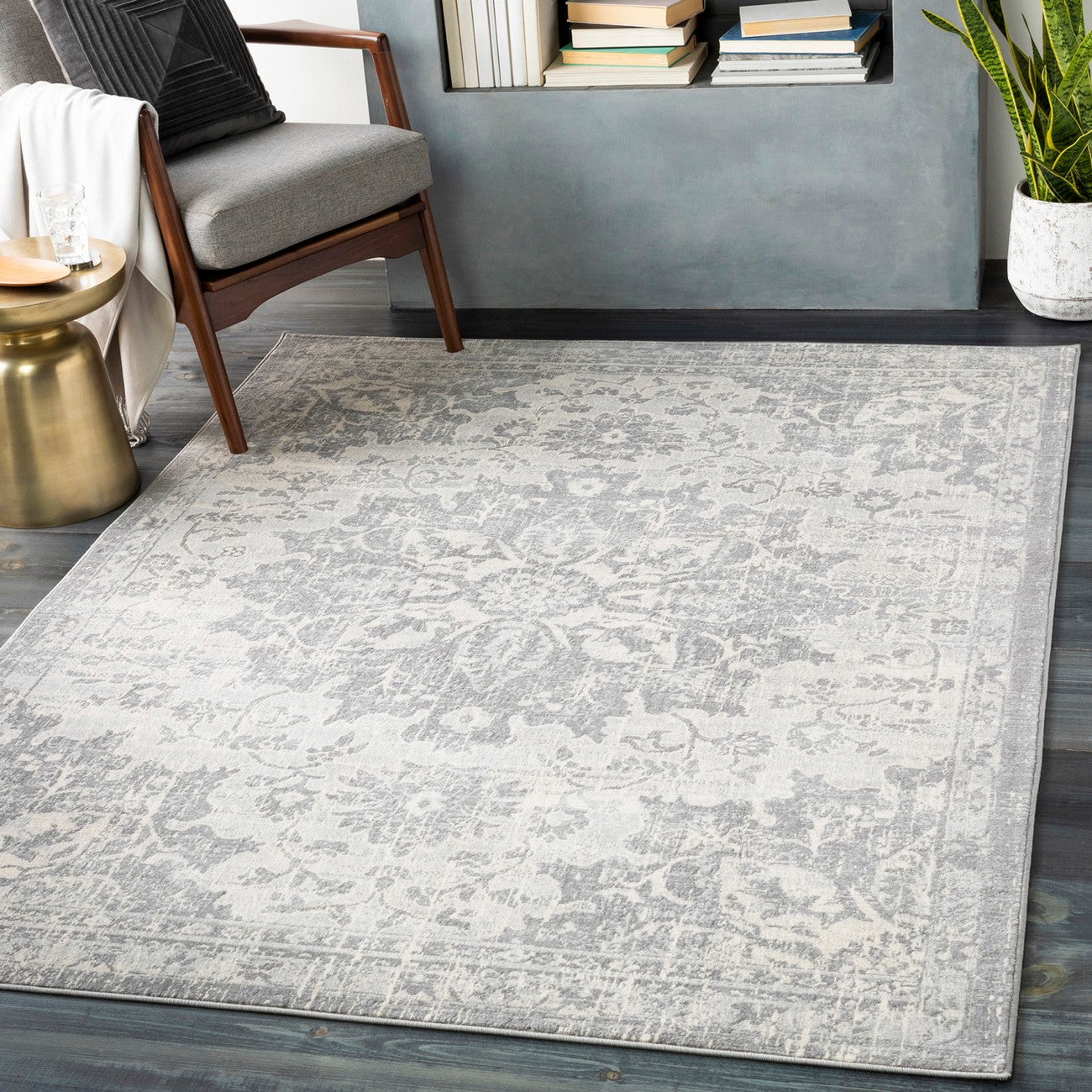 SAGE Vintage Traditional Oriental Boho Medium Grey Area Rug Roomscene