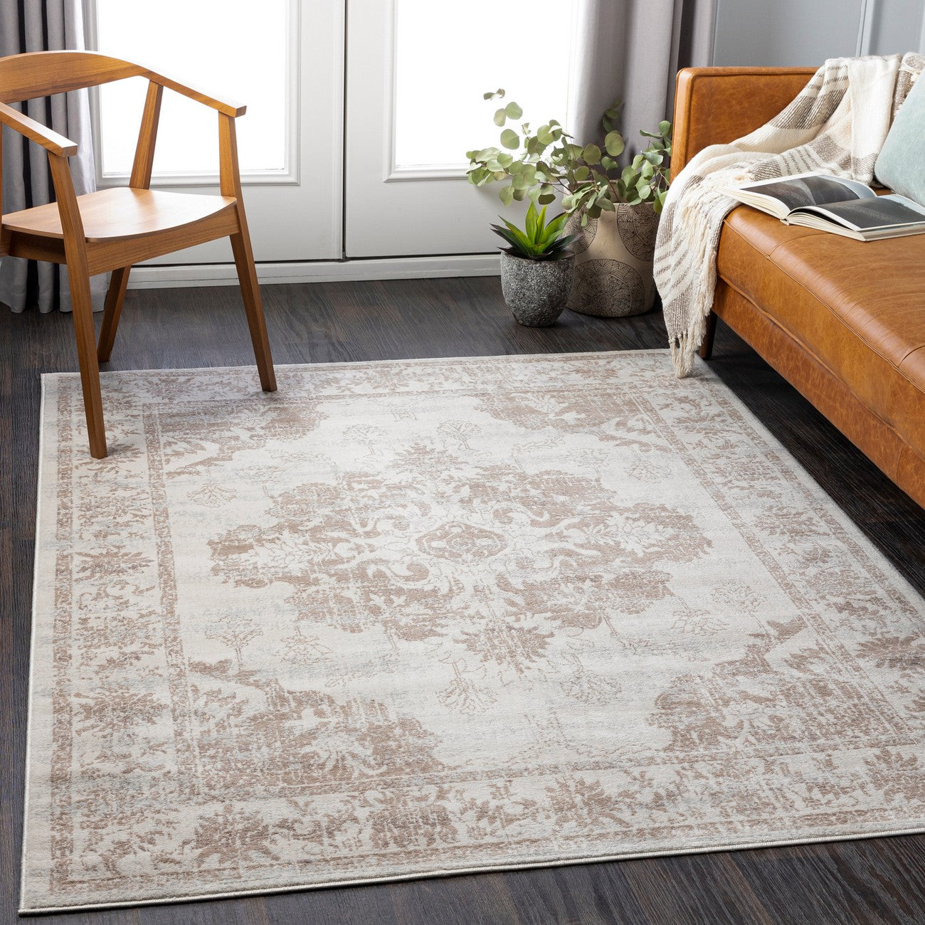 SHAWNA Vintage Traditional Oriental Boho Yellow Area Rug Roomscene