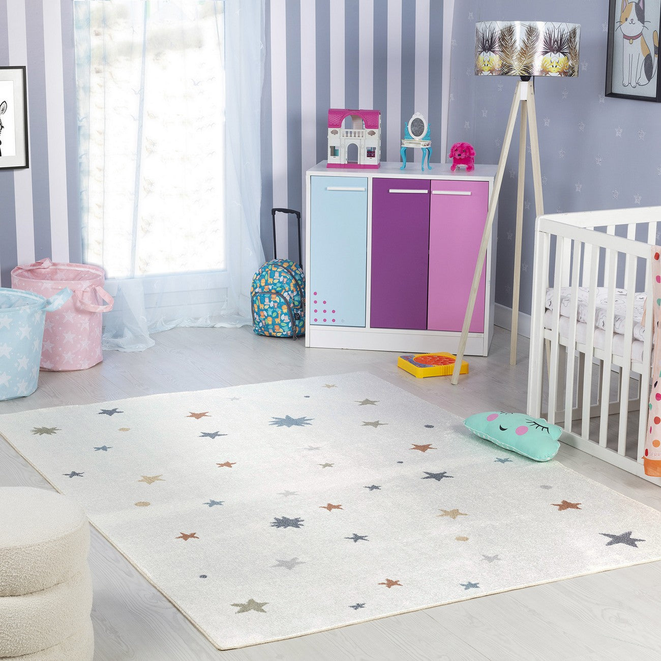 STELLA Machine Washable Multicolour/Beige Kids Room Rug Roomscene
