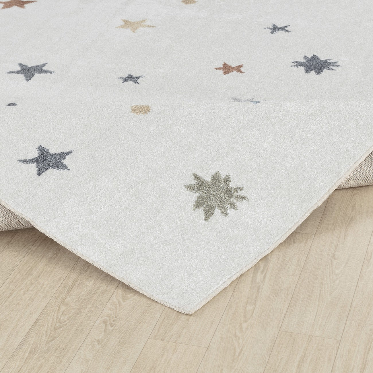 STELLA Machine Washable Multicolour/Beige Kids Room Rug Fold