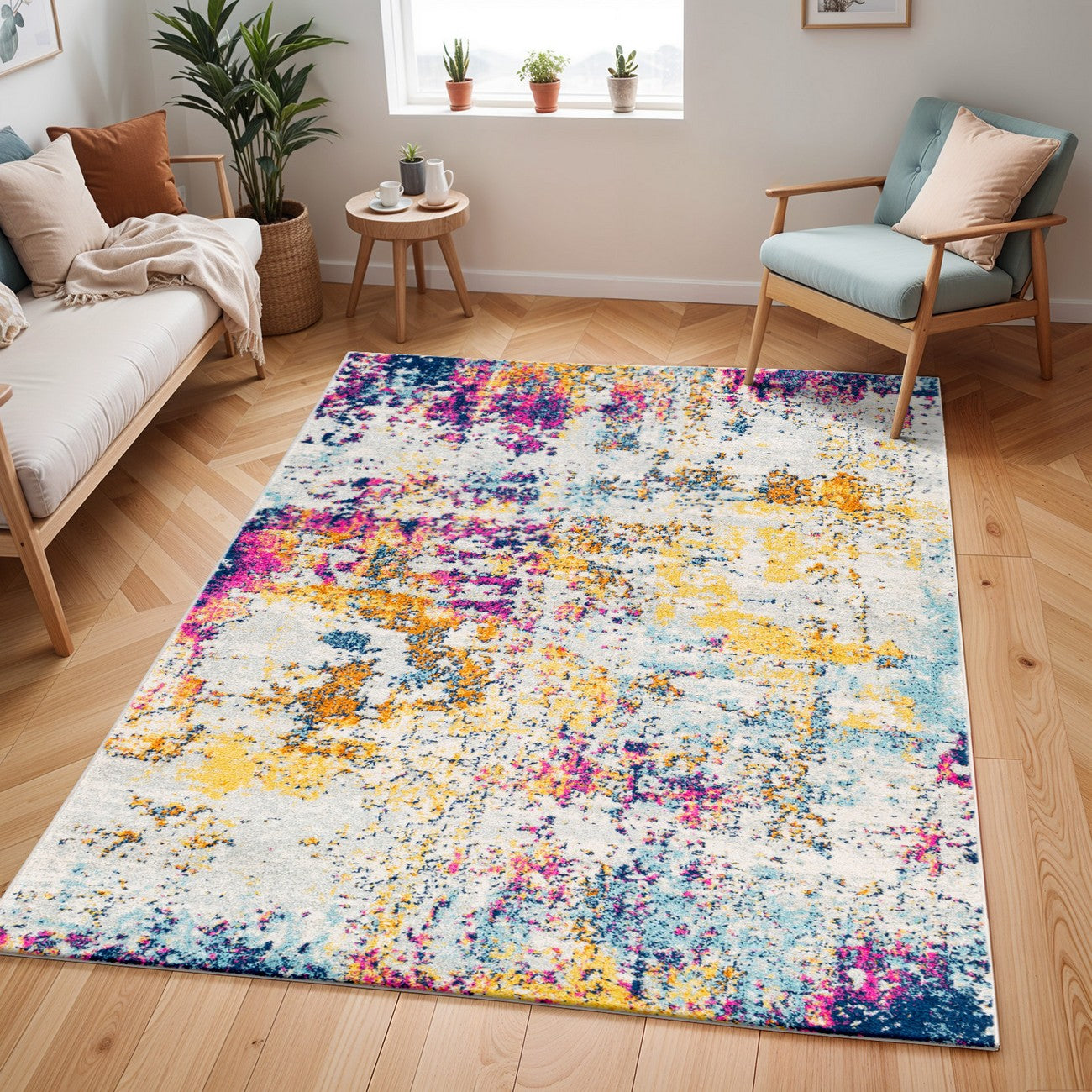 SARAH Abstract Modern Marble Medium Grey Area Rug Roomscene