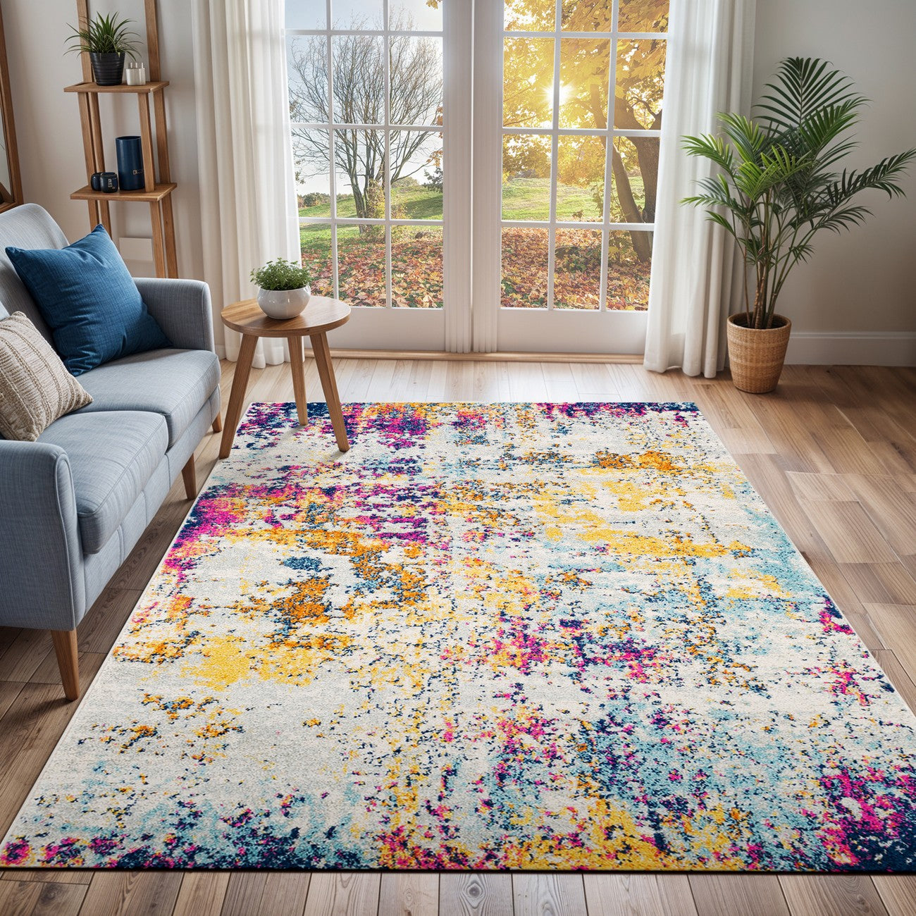 SARAH Abstract Modern Marble Medium Grey Area Rug Roomscene