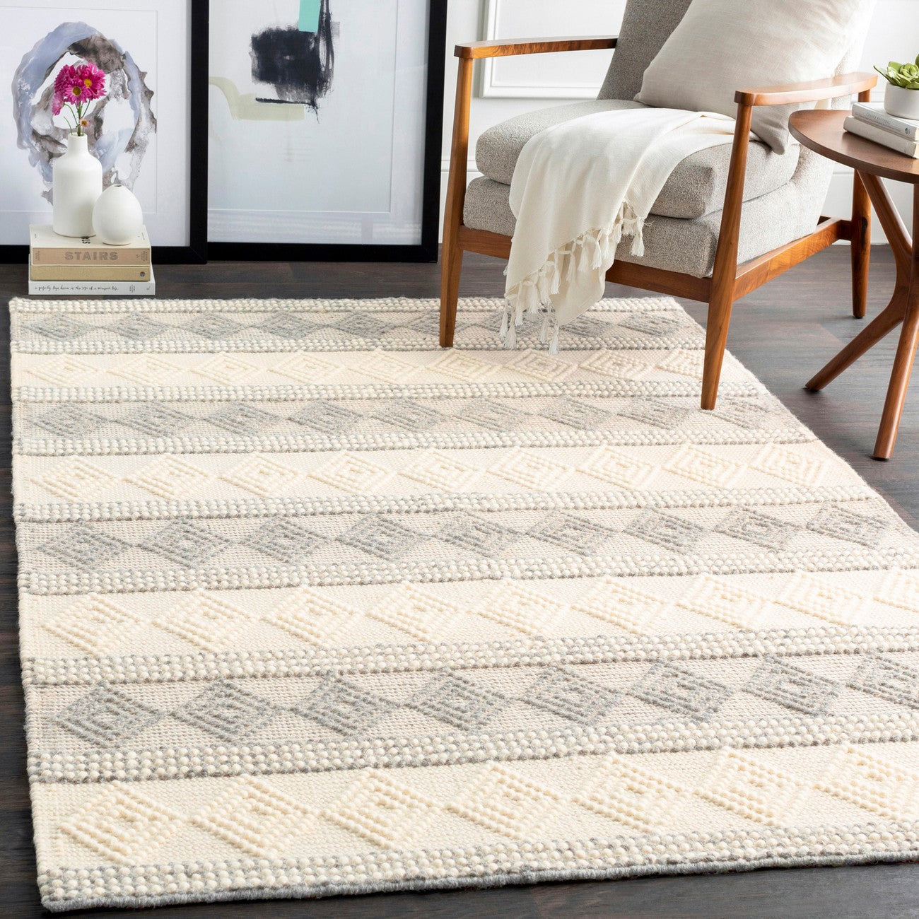 TARINI Hand-Woven Cottage Wool Charcoal Area Rug Roomscene