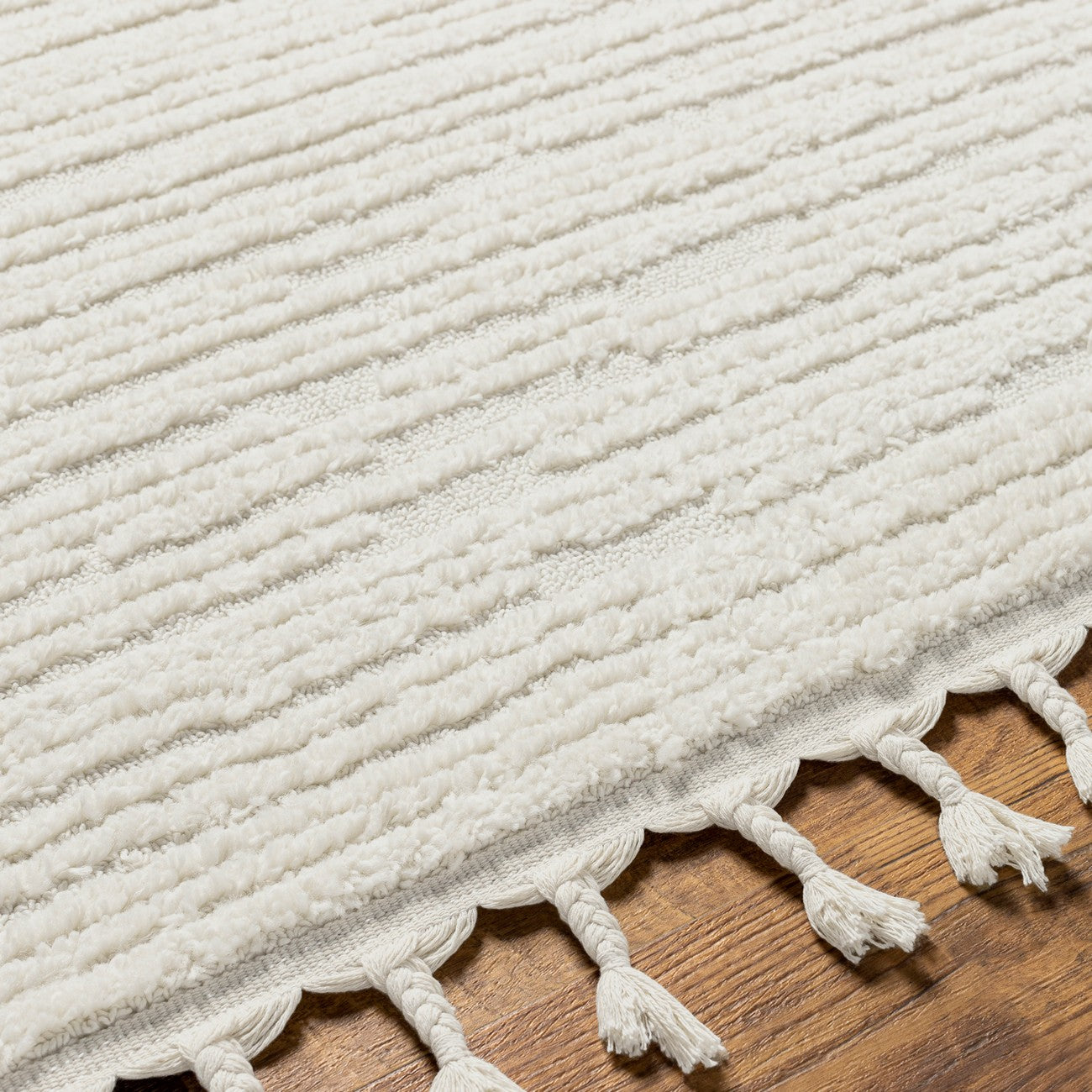 TATUM Scandi Global High Pile Ivory Area Rug Texture