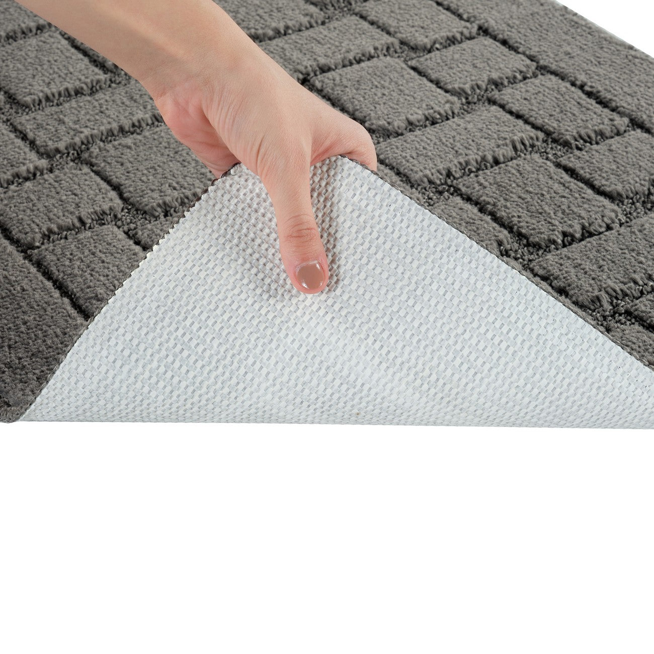 TEGAN 2 Piece Machine Washable Non-Slip Dark Grey Bathroom Rug Set Detail
