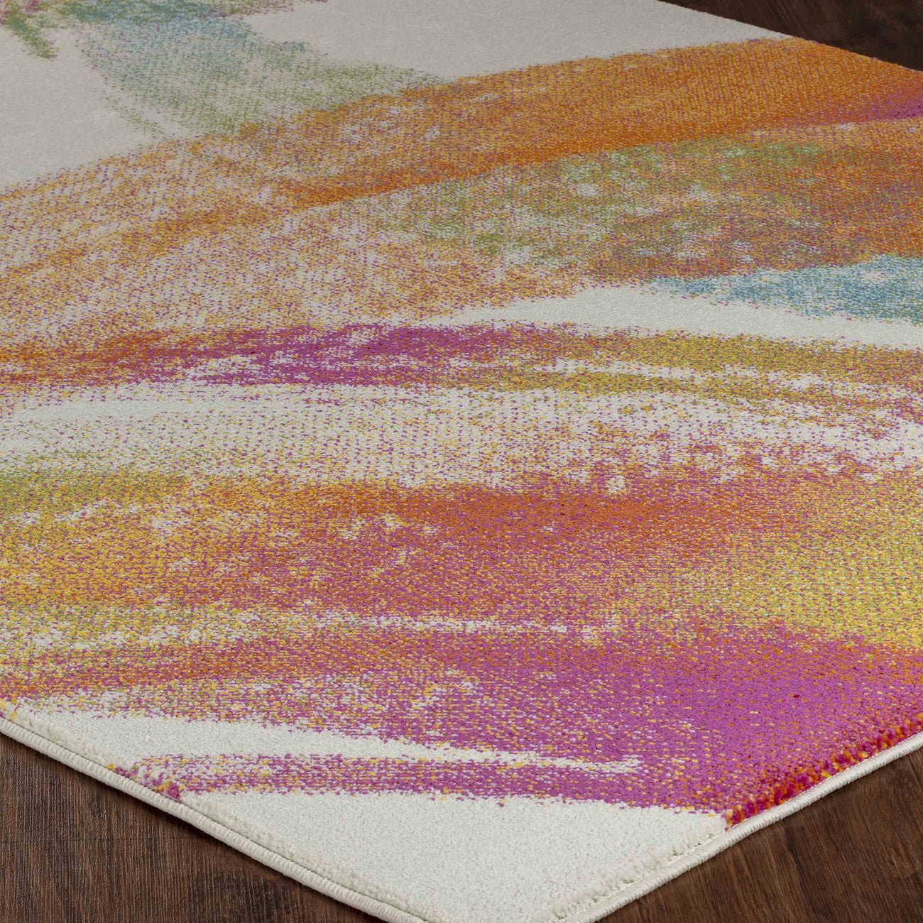 VIOLETA Scandi Modern White/Pink Area Rug Corner