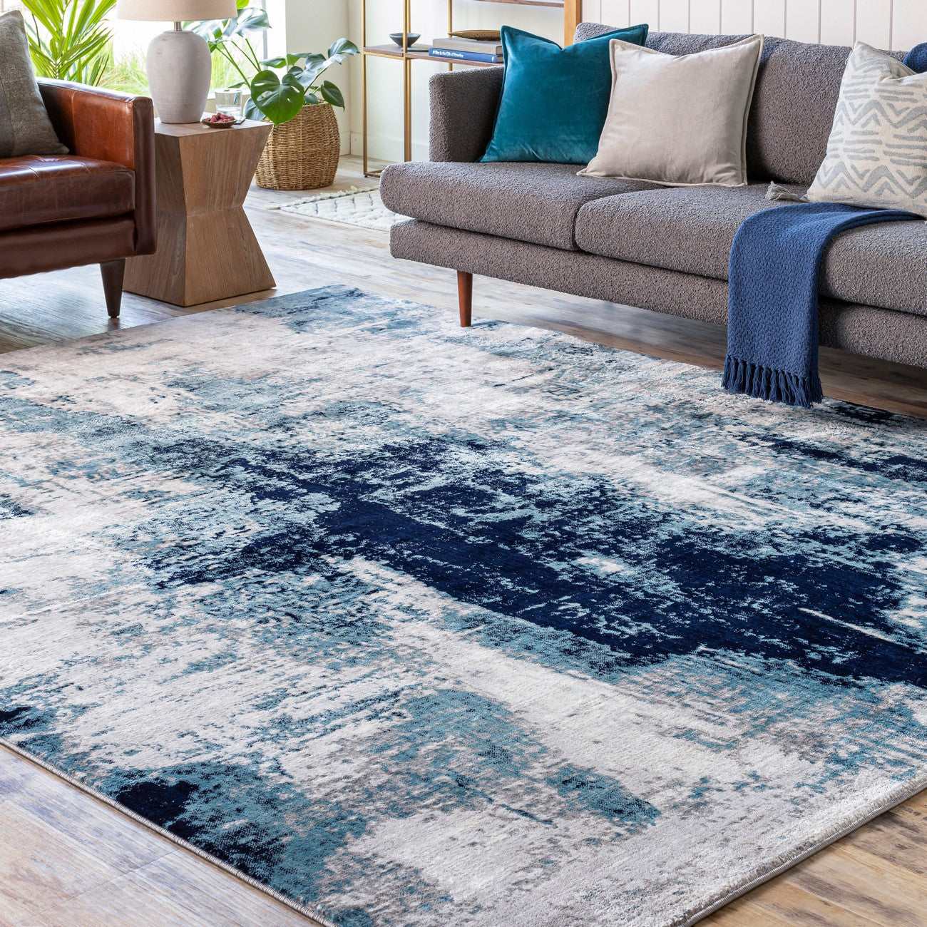 GIULIA Abstract Modern Marble Dark Teal Area Rug Roomscene