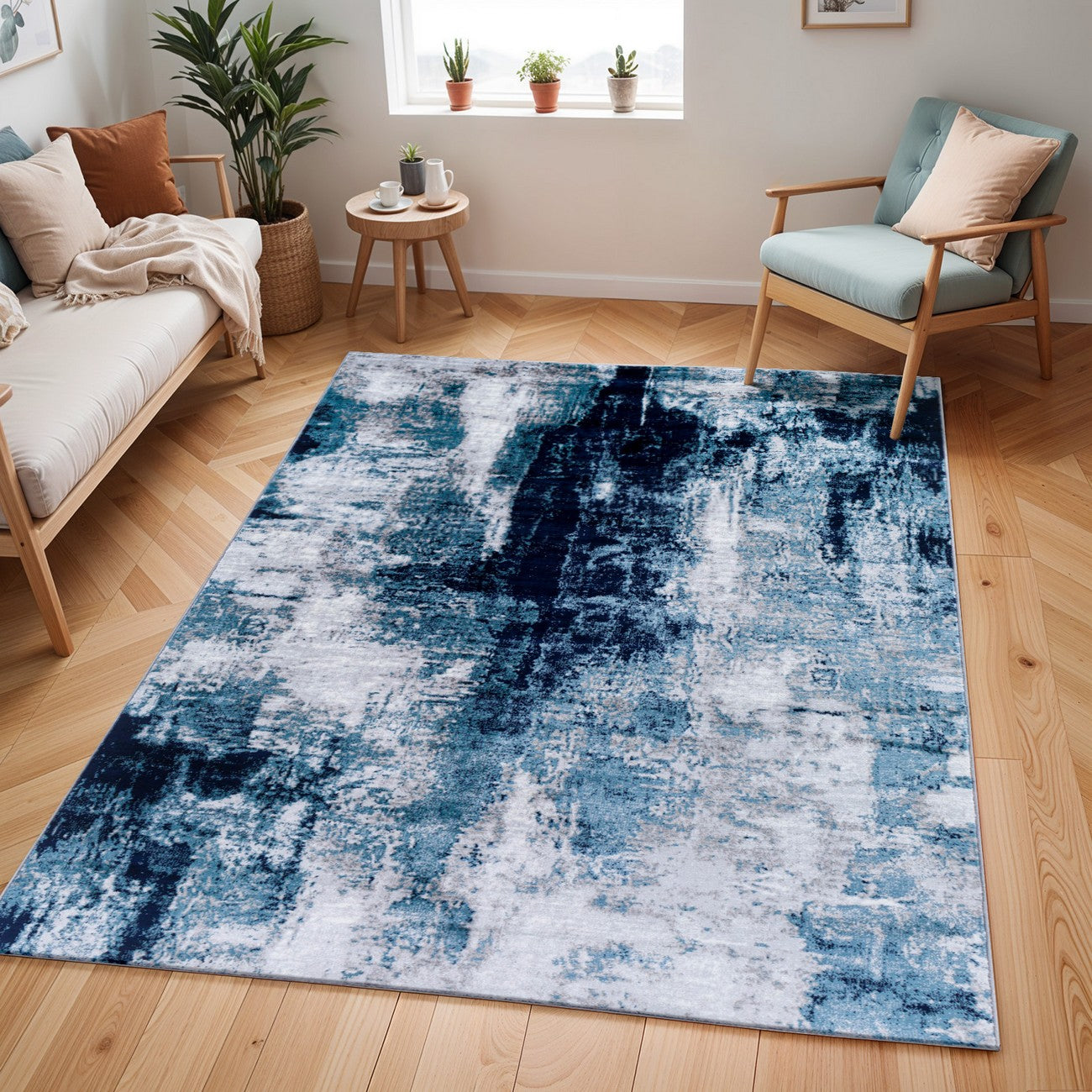 GIULIA Abstract Modern Marble Dark Teal Area Rug Roomscene
